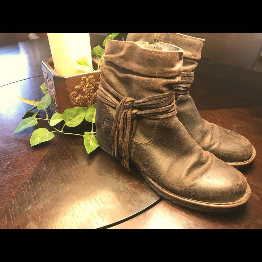 Brown worn leather boot